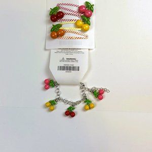 NWT Gymboree Girl Cherry Bracelet & Cherry Hair Clips 4 pack Set